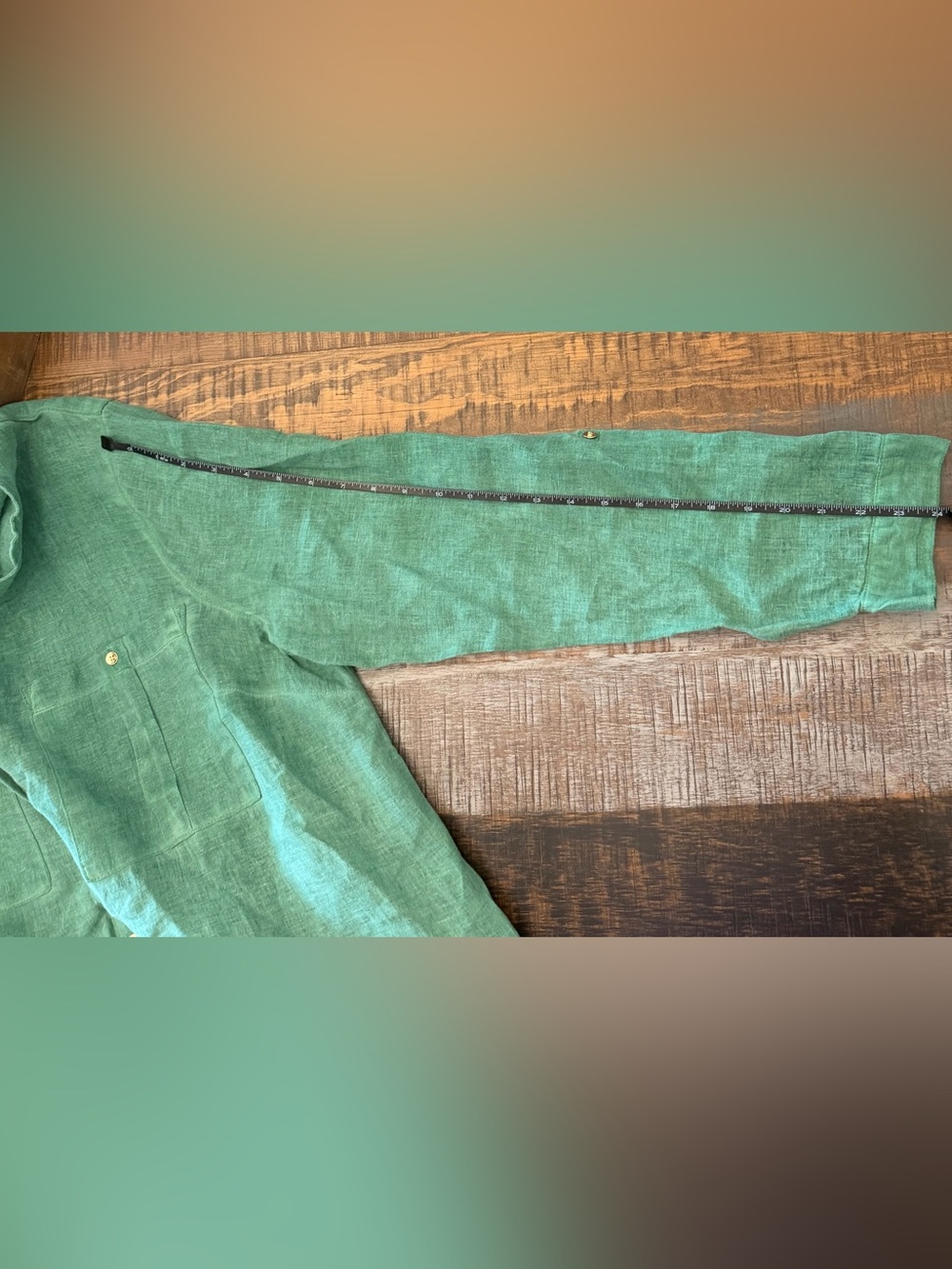 J Jill Love Linen 100% Linen green button down top with gold buttons size large - Picture 9 of 10